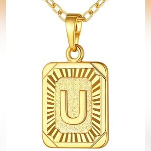 U Initial Gold Plate Necklace